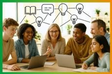 Symbolbild für Vernetzung Mit Linien verbundene Kreise über den Köpfen als Symbolbild für Vernetzung (Foto: Ki generiert