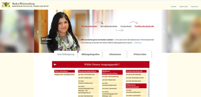 Screenshot Startseite Bildungsnavi des Kultusministeriums Baden-Württemberg